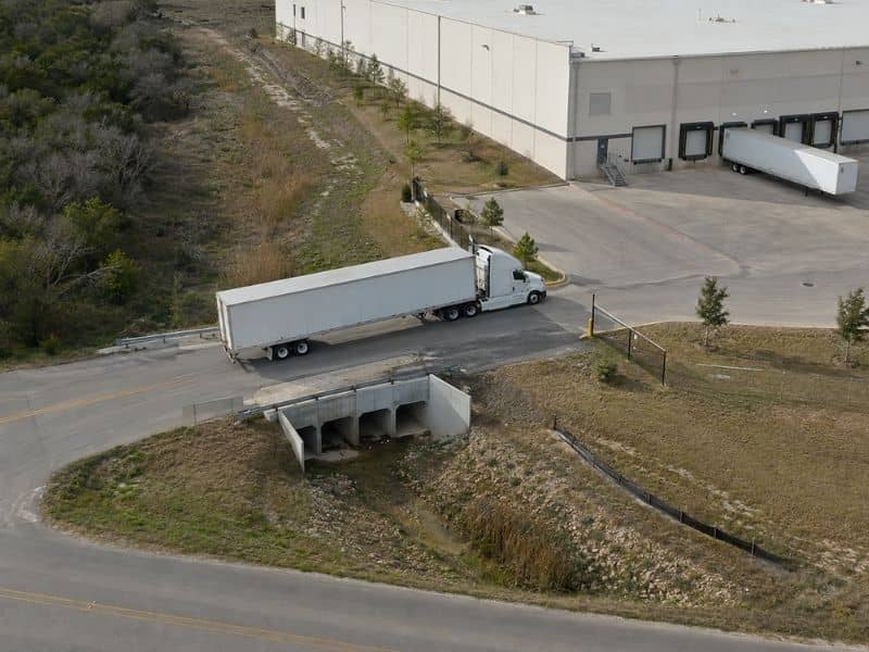 lidar mapping warehouse access san antonio tx | San Antonio Land Surveying LiDAR Mapping view of warehouse truck access near a drainage culvert in San Antonio Texas
