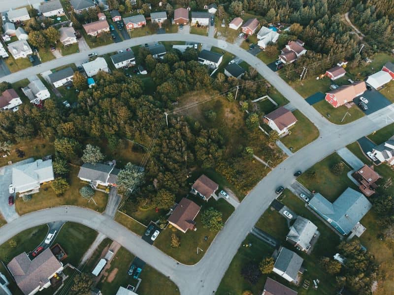 Aerial view of properties with multiple road frontages for land surveying in San Antonio, Texas
